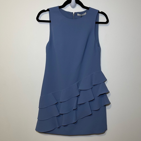 Alice + Olivia NWT Women’s clive Blue Asymmetrical ruffle mini dress in 0 - Picture 3 of 8